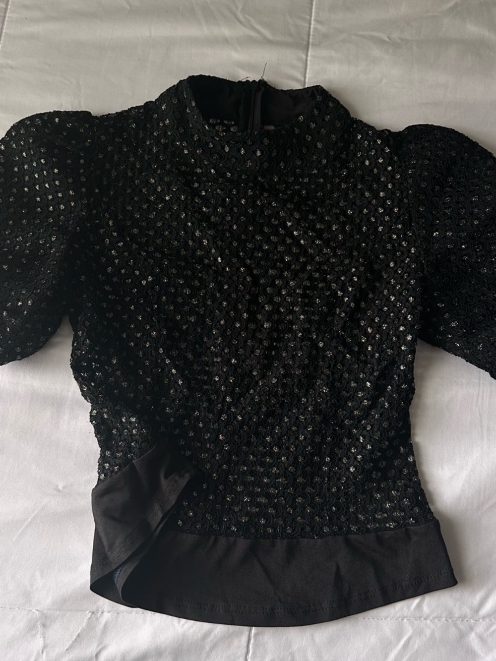 Black Puff Sleeve Textured Top